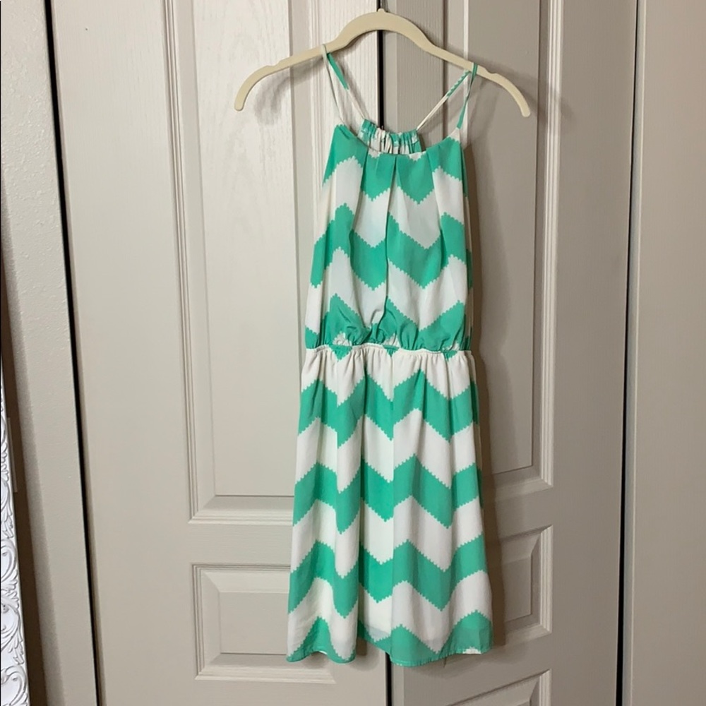 EVERYTHING MUST GO Pink owl chevron dress